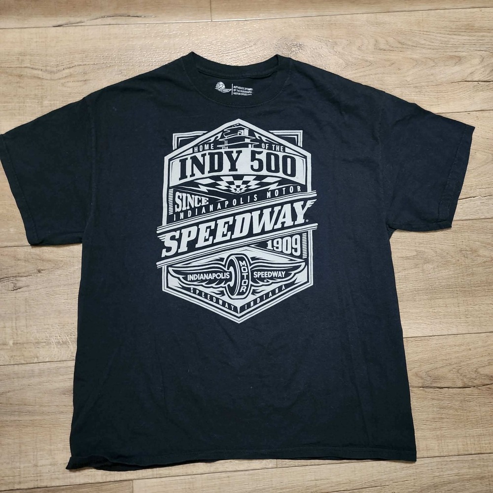 Indianapolis Motor Speedway Indy 500 Mens XL Black Graphic T-Shirt Racing Logo